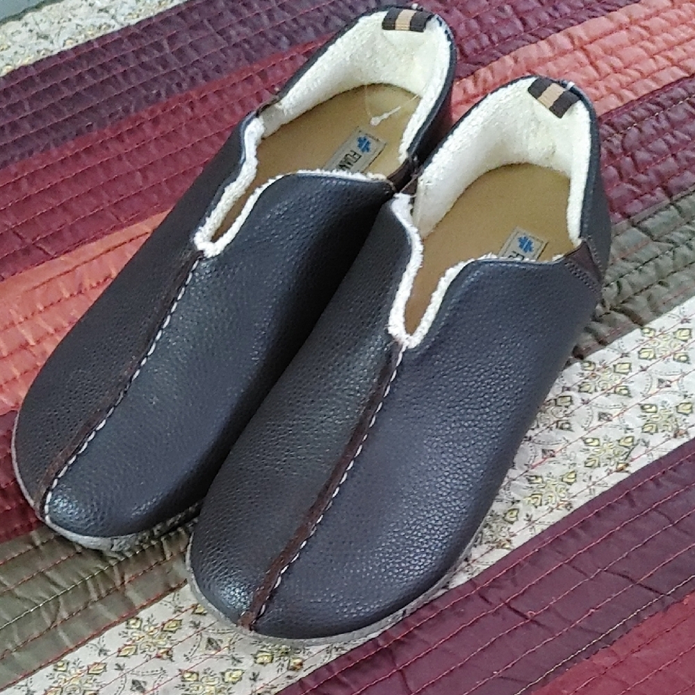 FOAMTREADS* Men's 'DANNY' slip on leather soft faux fur lining rubber tread sz 8